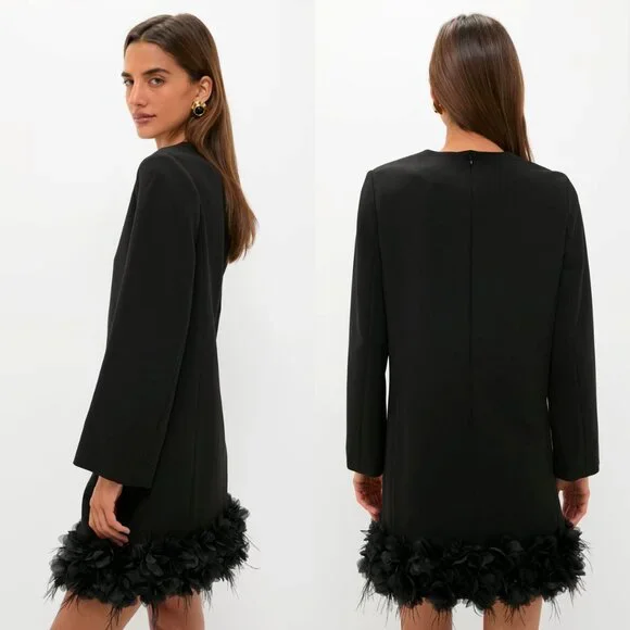 Tuckernuck Dalia Dress Black Organza & Feather Trim A-Line Size M NWT - Picture 2 of 9